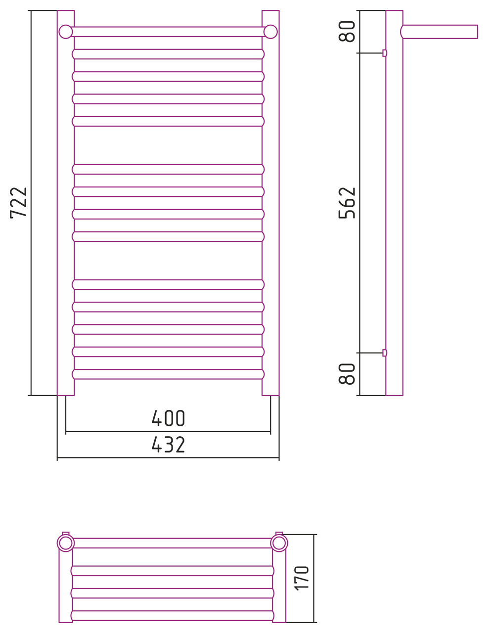 Полотенцесушитель комбинированный Сунержа Богема-ПРОФИ с 1 полкой 800x400. 00-5103-8040